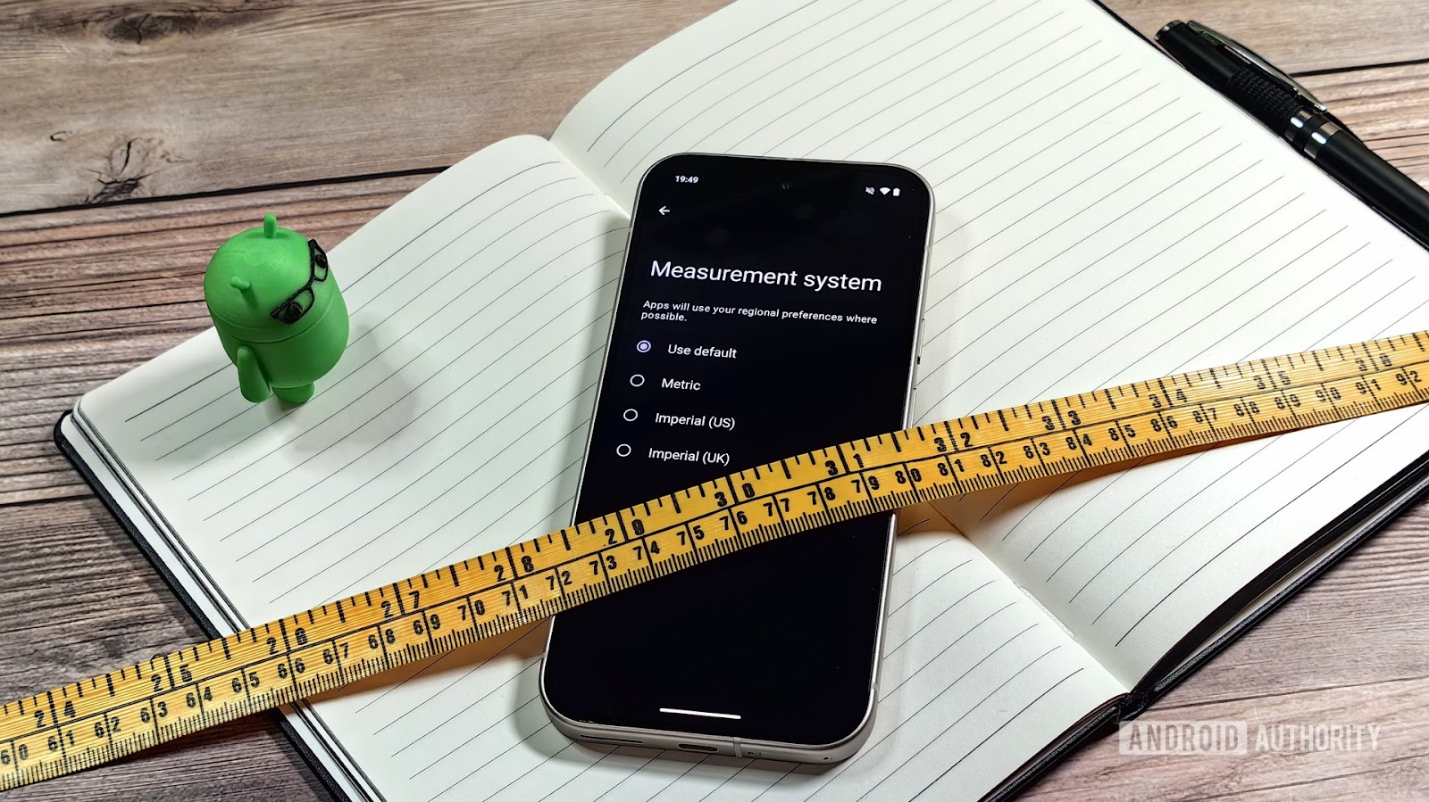 A photo of Android 16's measurement system settings on a Pixel 9