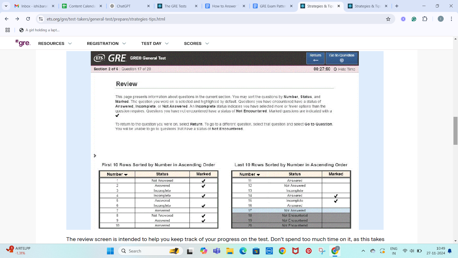 GRE mark and review 