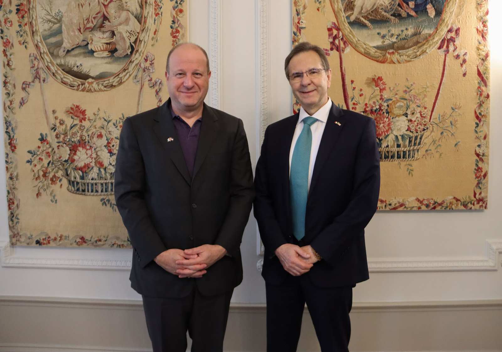 Colorado Governor Jared Polis and Ambassador Extraordinary and Plenipotentiary of Mexico to the United States, Esteban Moctezuma Barragán.