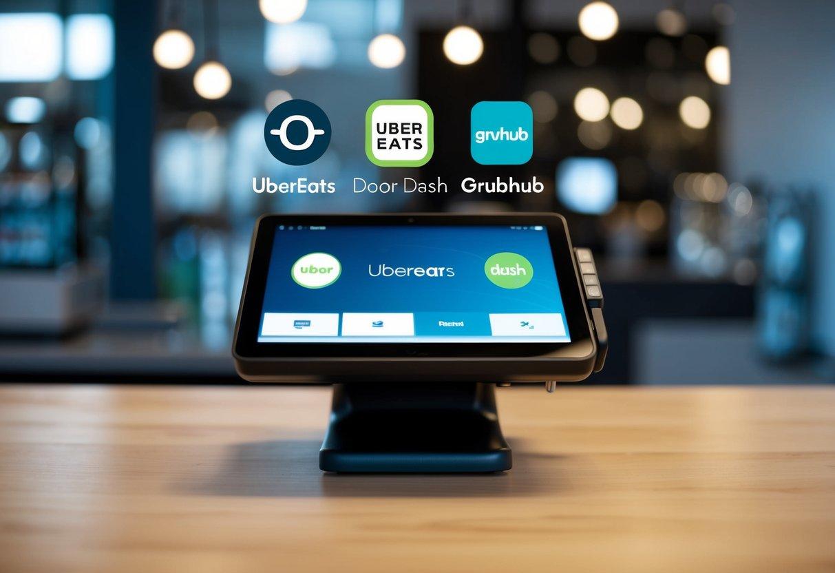 A modern point of sale system with integrated ubereats, door dash, and Grubhub icons