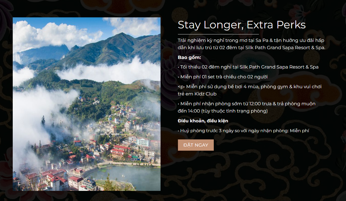 Chương trình ưu đãi Stay Longer, Extra Perks tại Silk Path Grand Sapa
