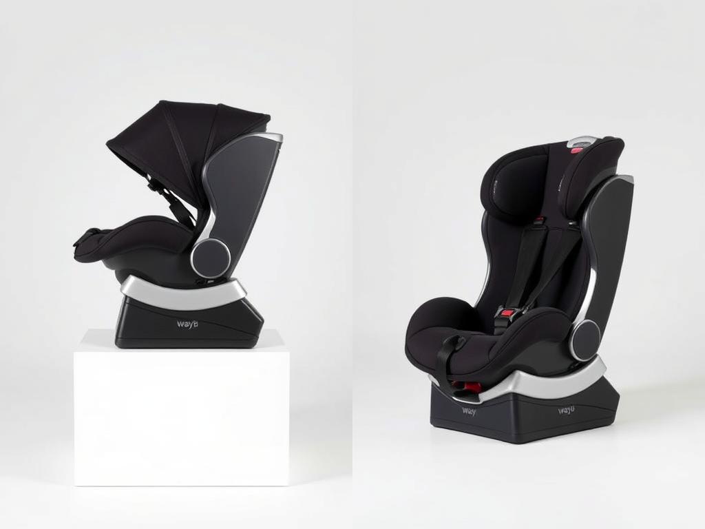 WayB Pico folded and unfolded lightweight travel car seat
