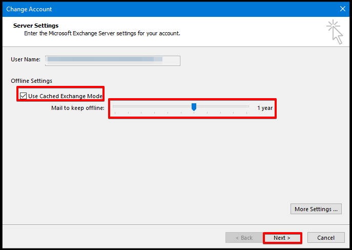 Setting Cached Exchange Mode in Outlook