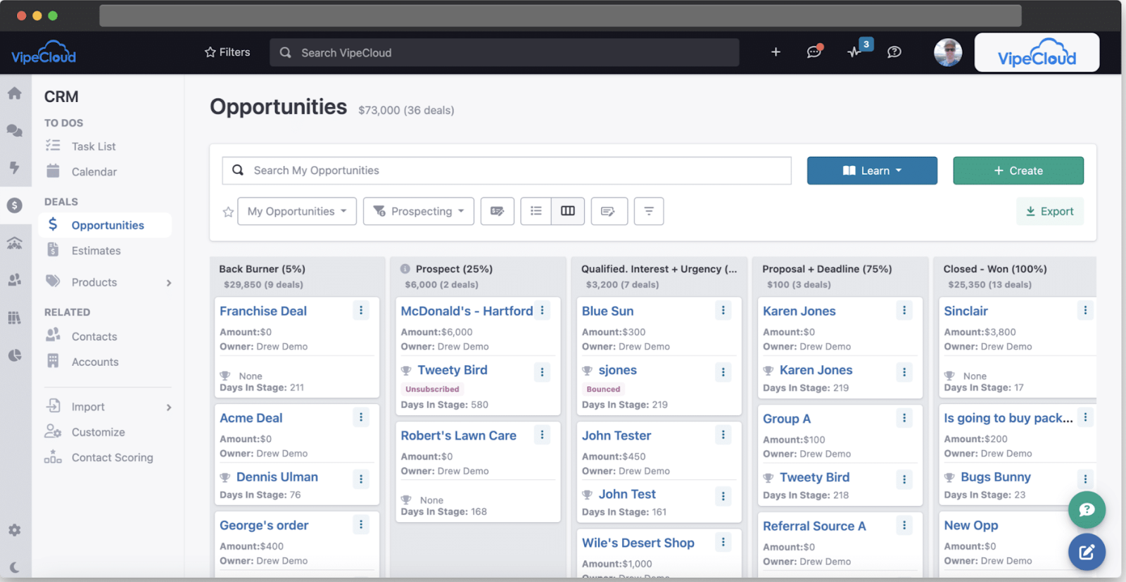 screenshot of vipecloud Contact Management Software Solutions