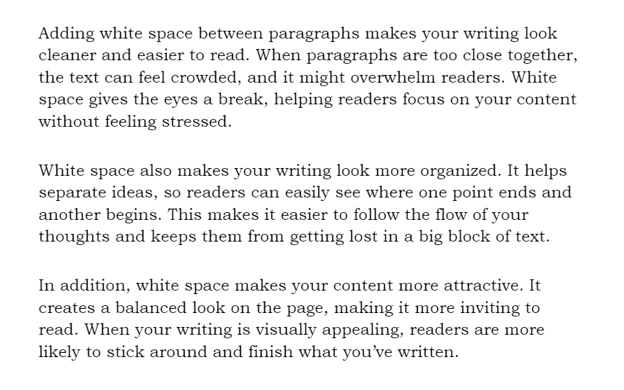 A neat display of 3 paragraphs