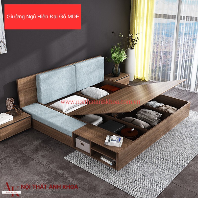 Giường Ngủ Thông Minh Gỗ Công Nghiệp MDF Màu Nâu Giá Rẻ