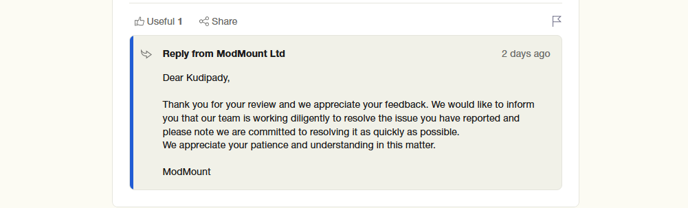  ModMount support assisting a customer with a withdrawal issue