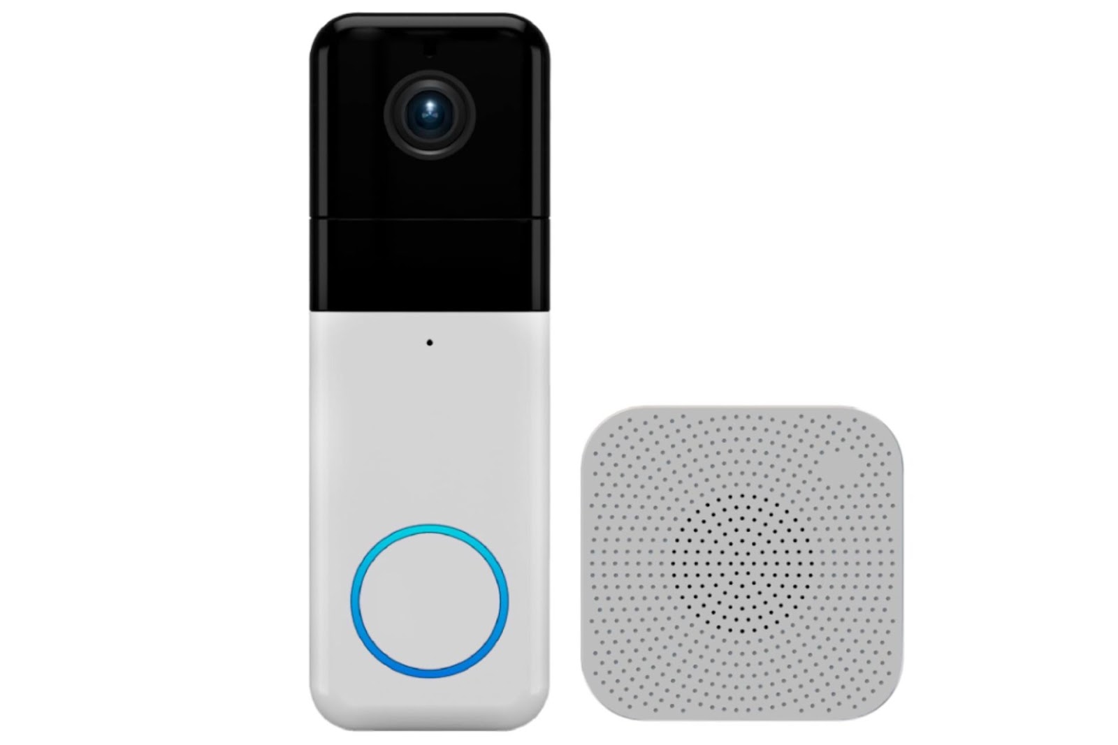 silver and black doorbell video camera with speaker