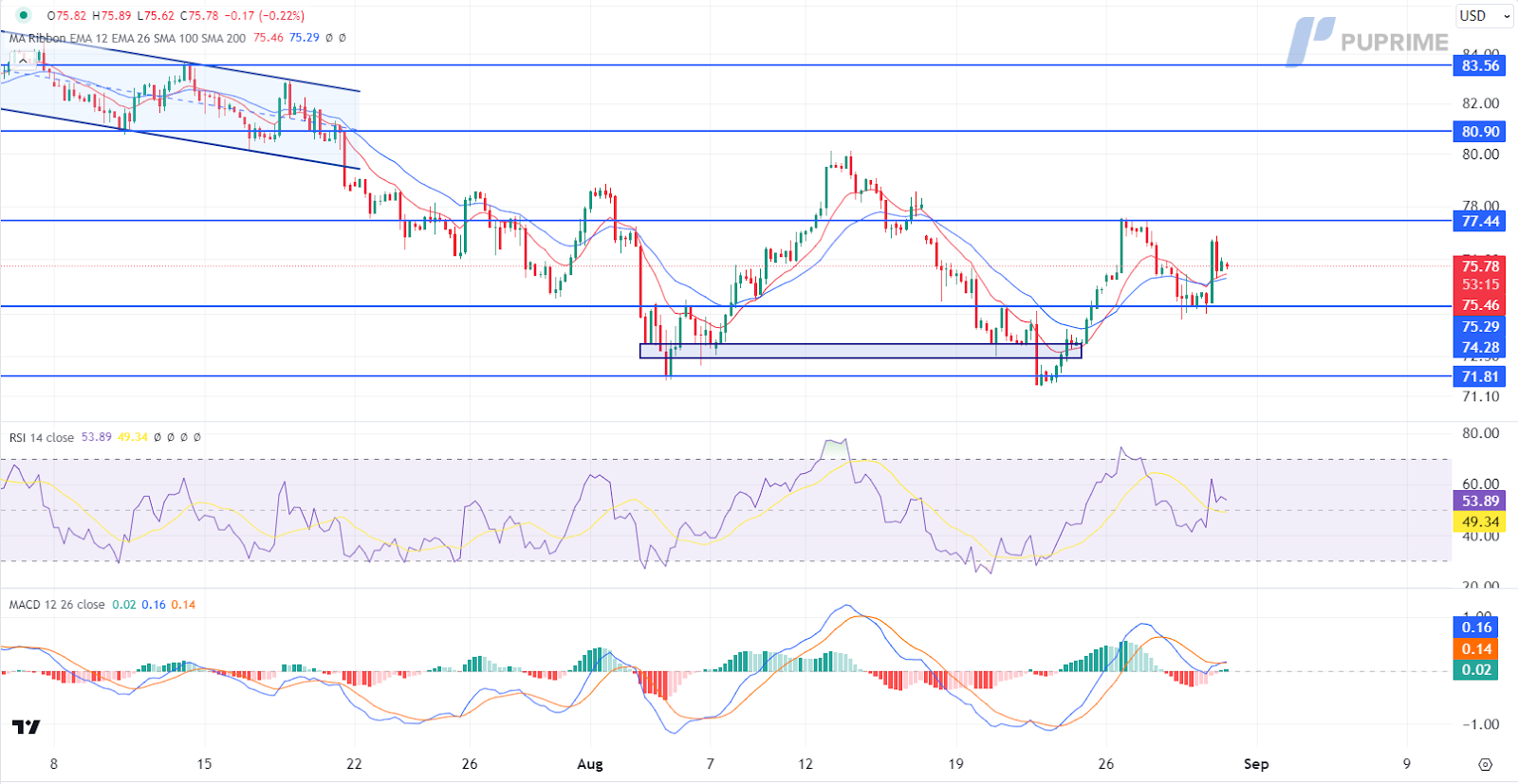 crude oil price chart 30 August 2024