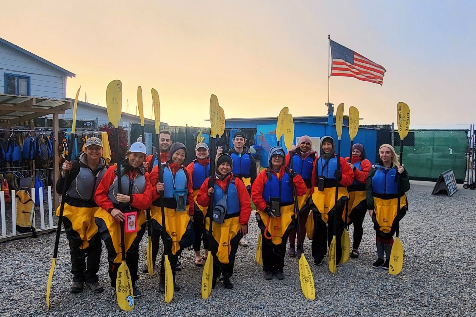 People kayaking as a team building activity in San Francisco.