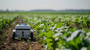 Camera drone in a field of plants