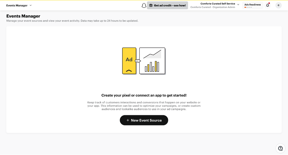 How to set up the Snap Pixel: Click On “New Event Source”