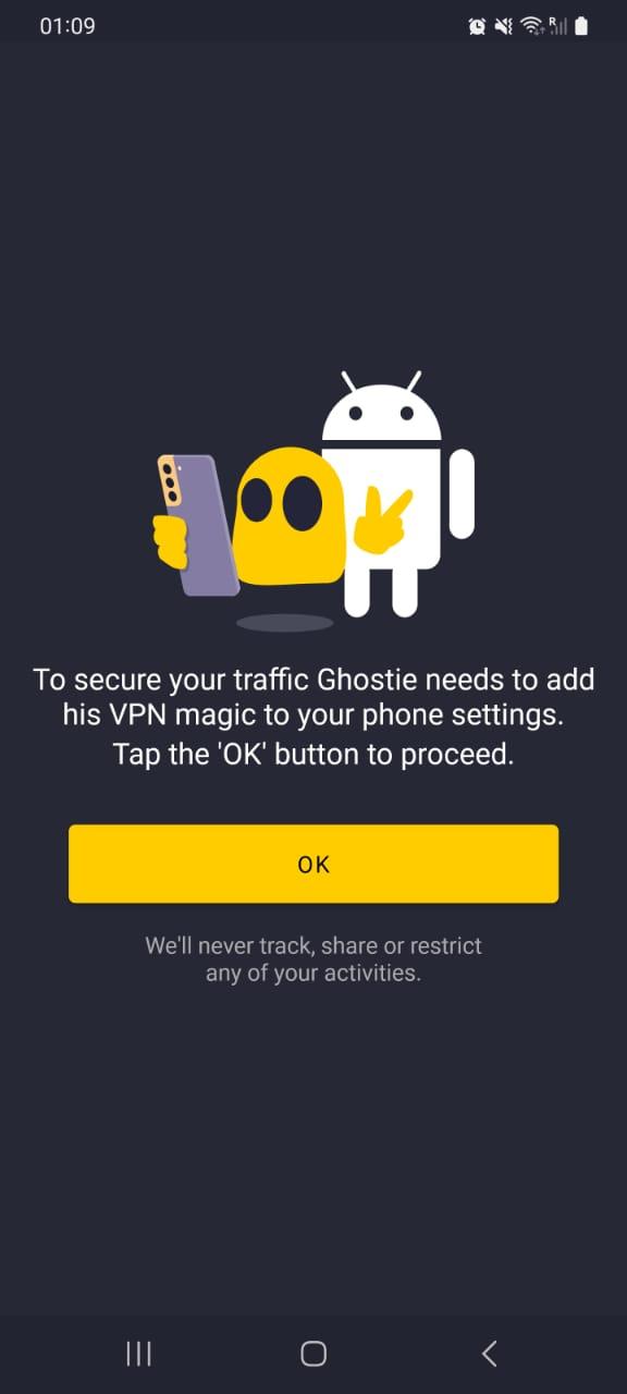 CyberGhost's Android VPN app confirmation to add VPN to phone settings