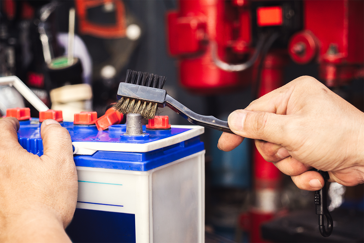 Car battery inspection and cleaning