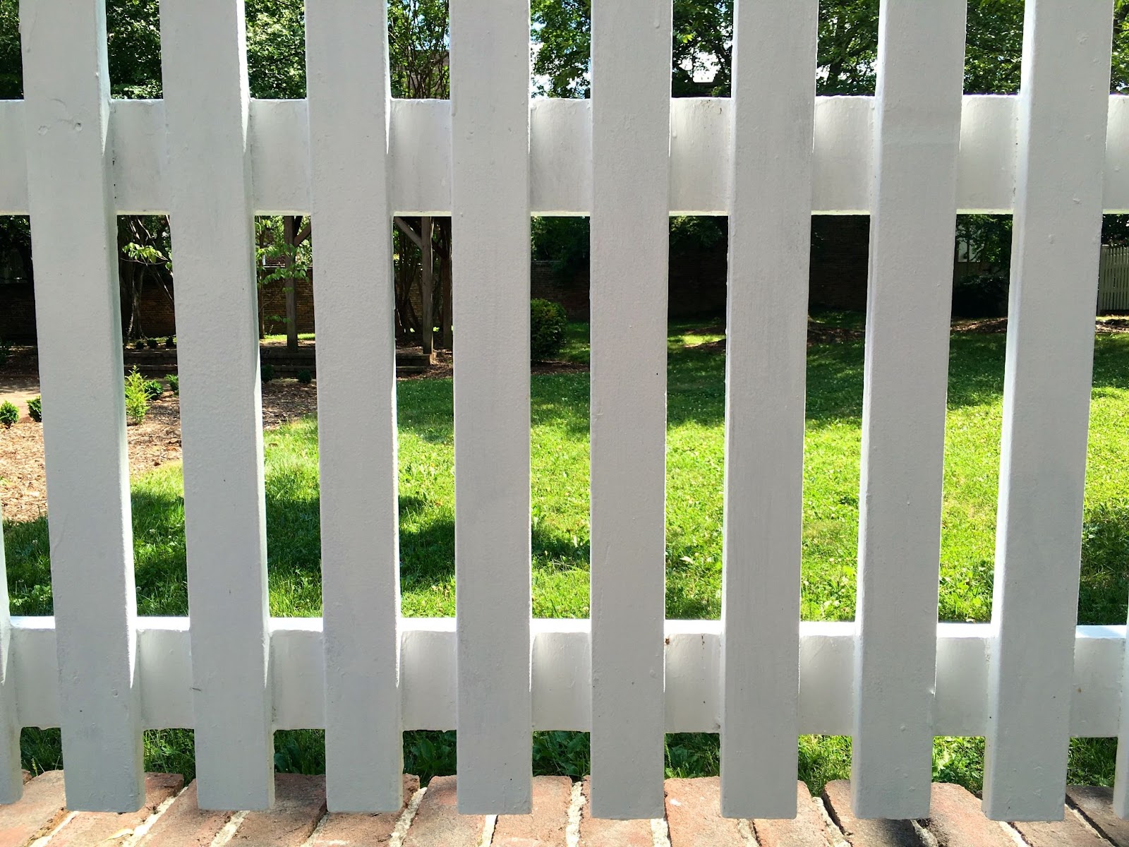 Close view of a fence with grass in the background. 