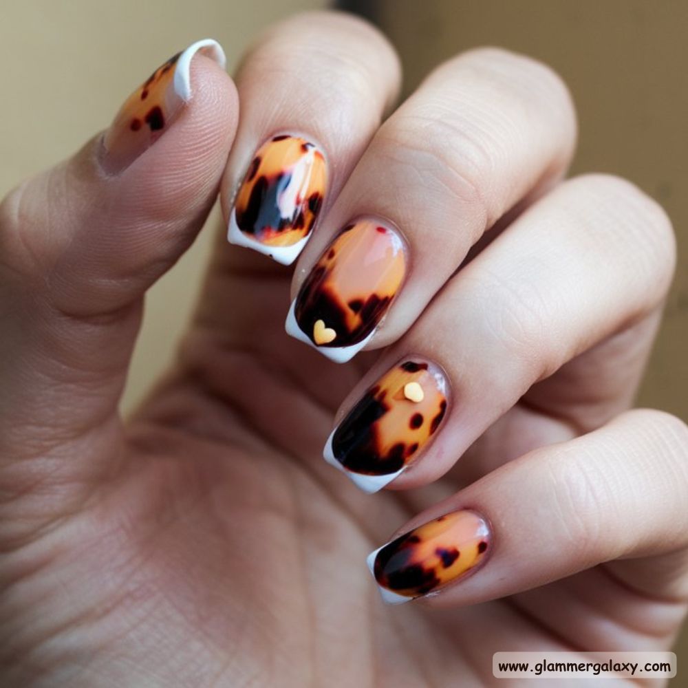 Old Money Inspired Nails having Tortoise Shell Nails
