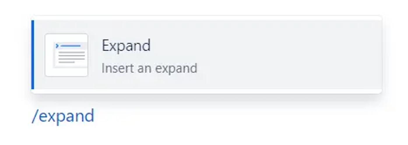 The /expand shortcut used within a Confluence page