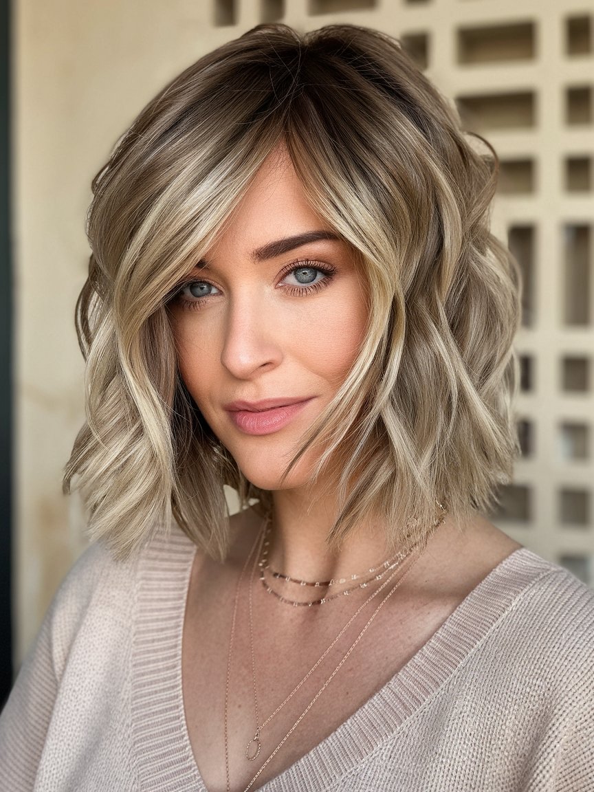 80. Layered Bob with Beachy Waves