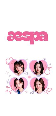 This contains an image of Aespa group members poster showing four girls with hearts on them