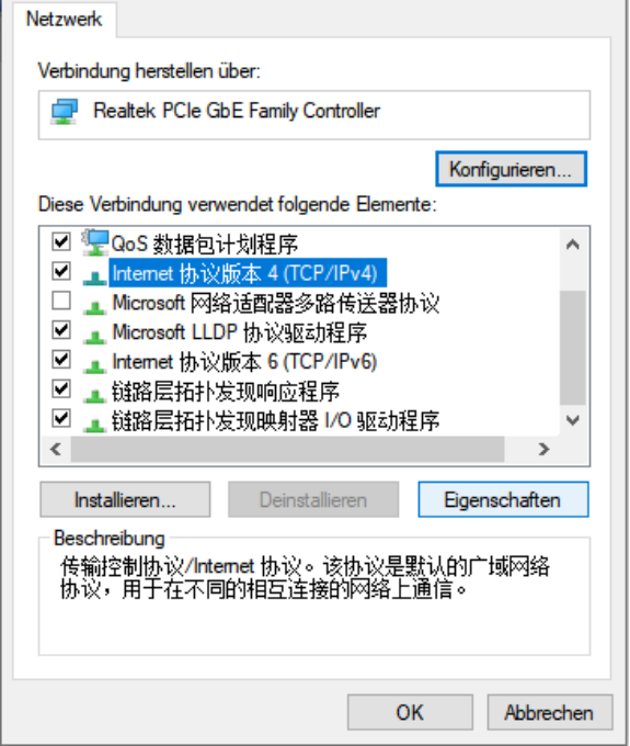 Wählen Sie „Internetprotokoll Version 4 (TCP/IPv4)“