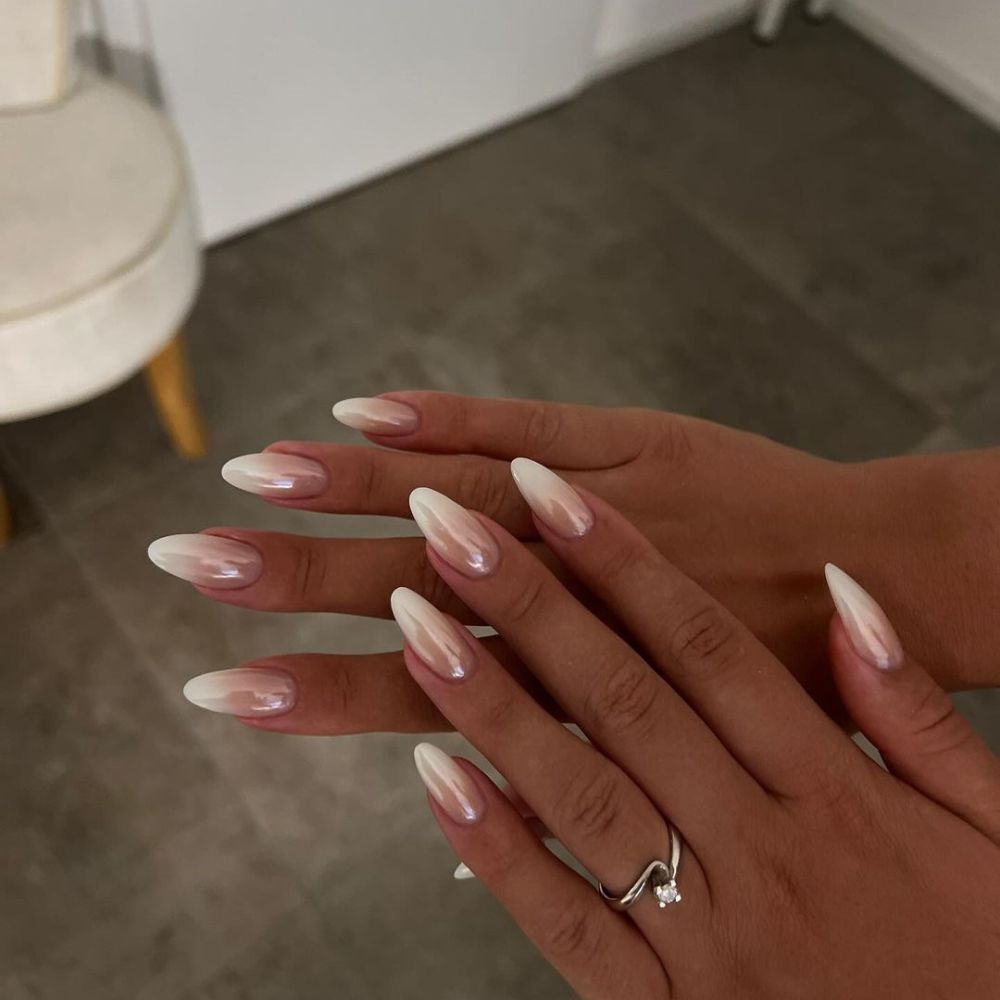 Simple White Nail Design having 17. Blushing Beauty