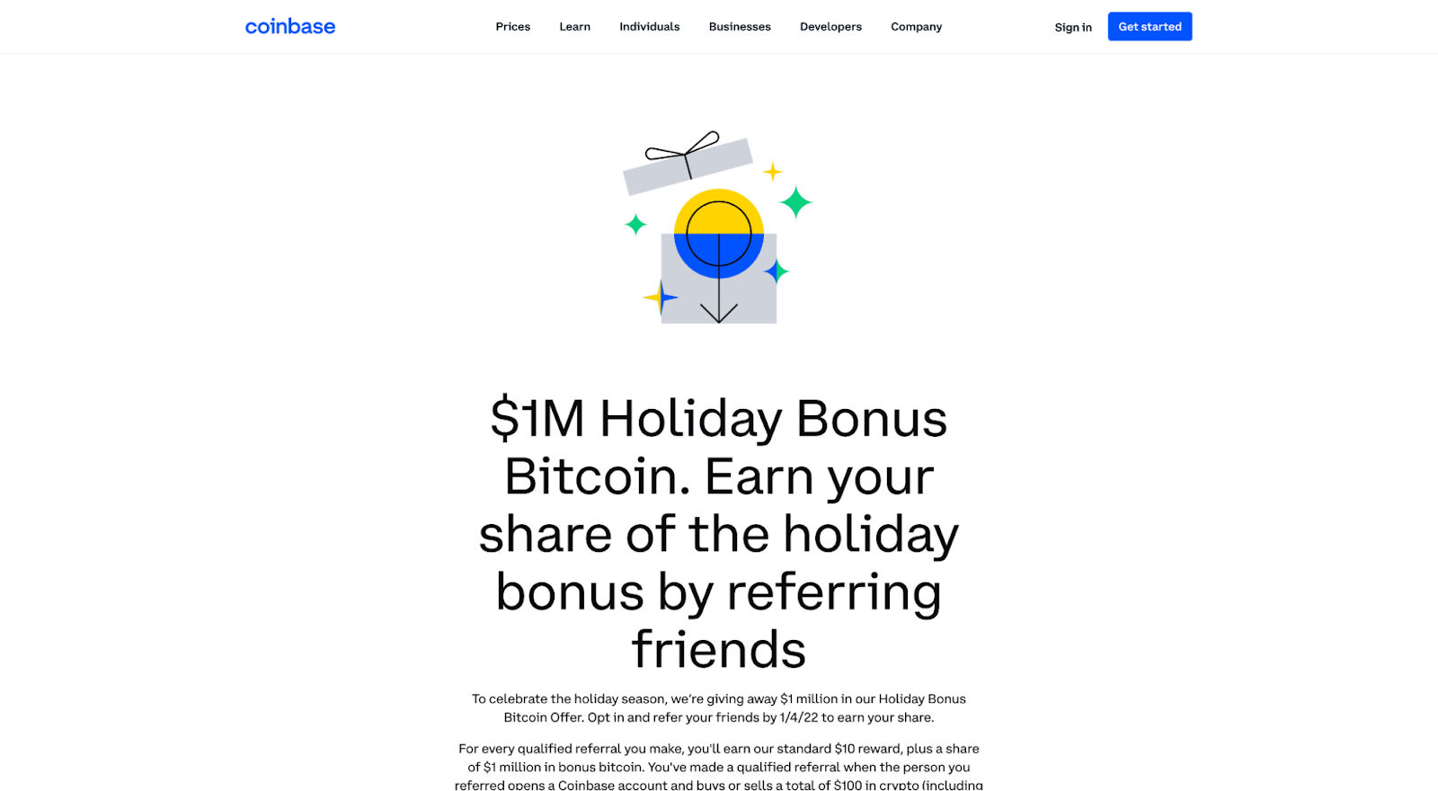 Coinbase holiday referral page