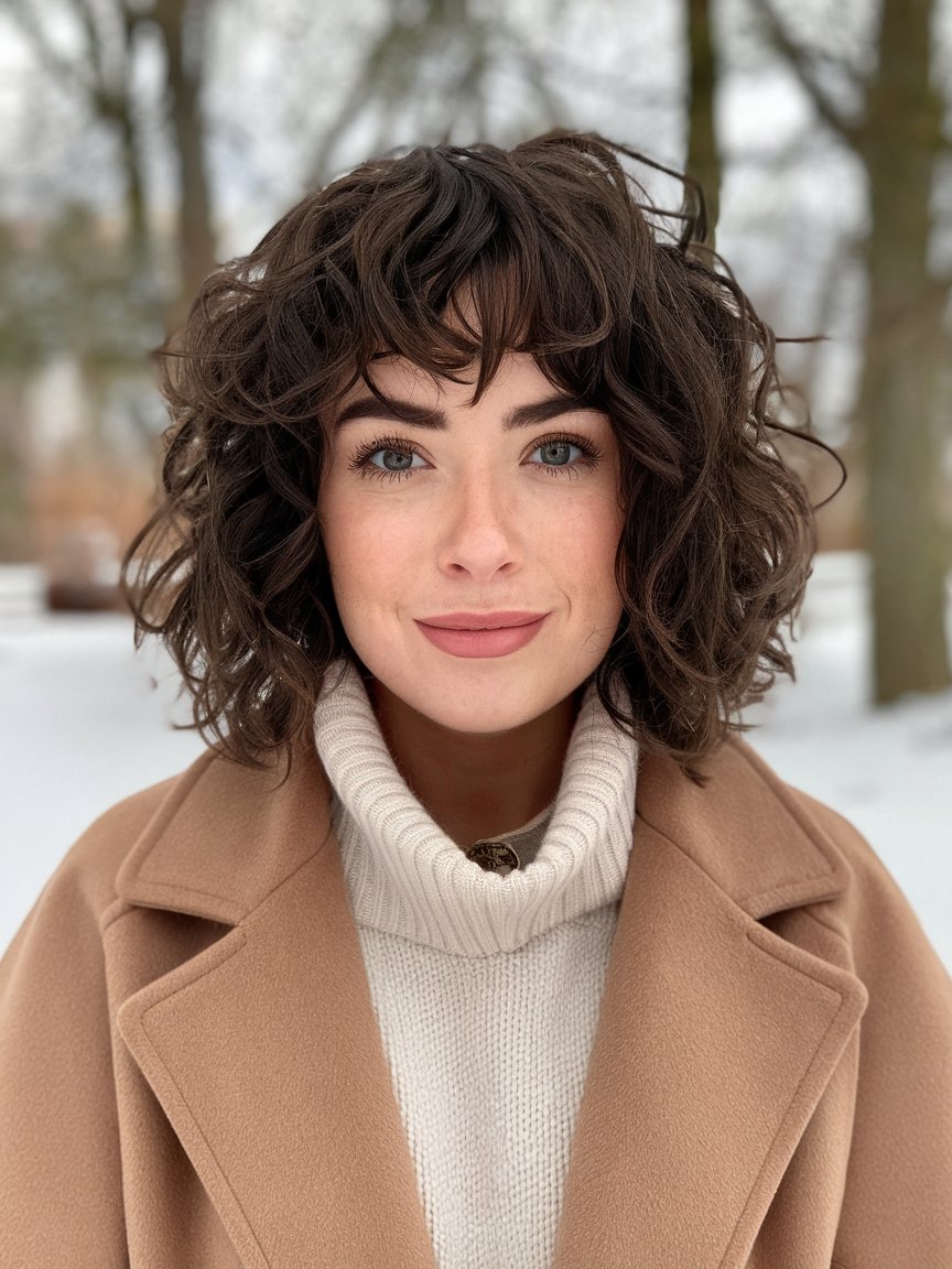 10. Shaggy Curly Bob with Layered Bangs