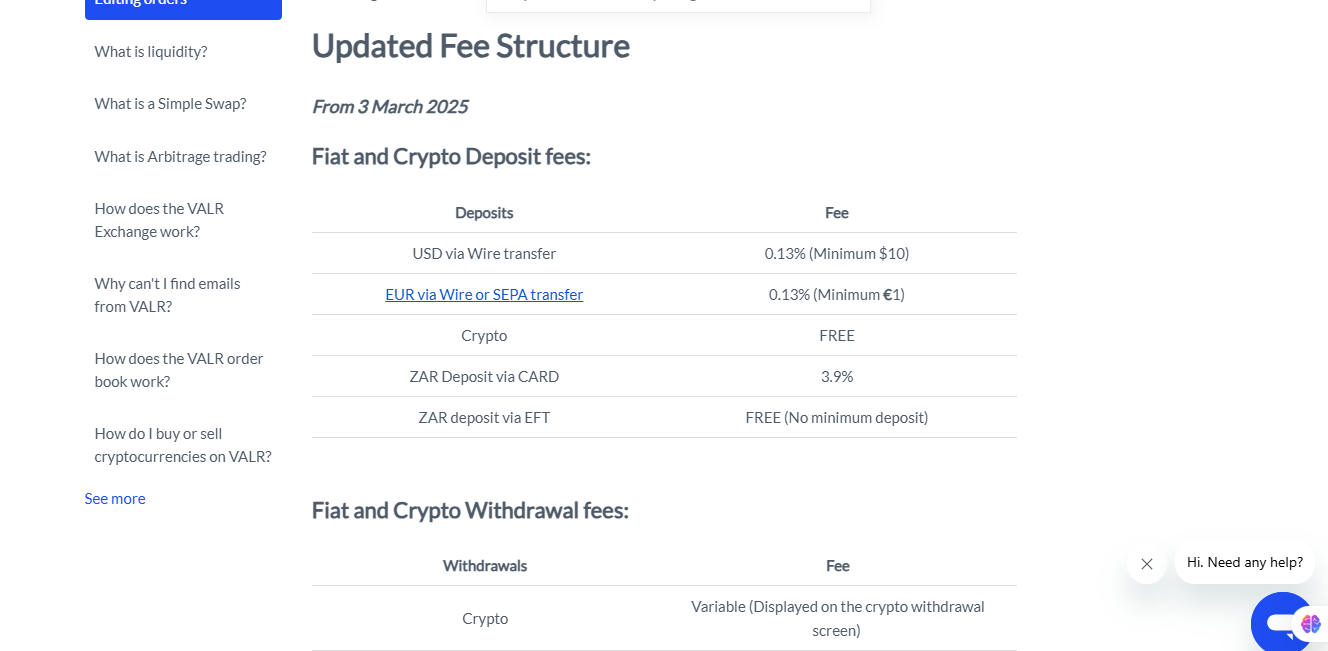 VARL fees and deposits 