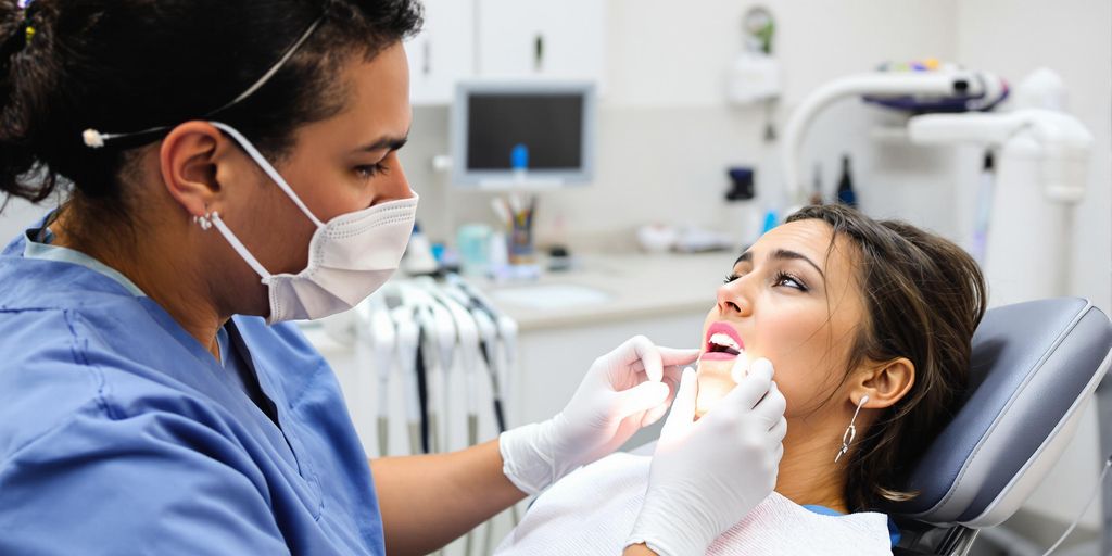 Patient receiving urgent dental care in a clinic.