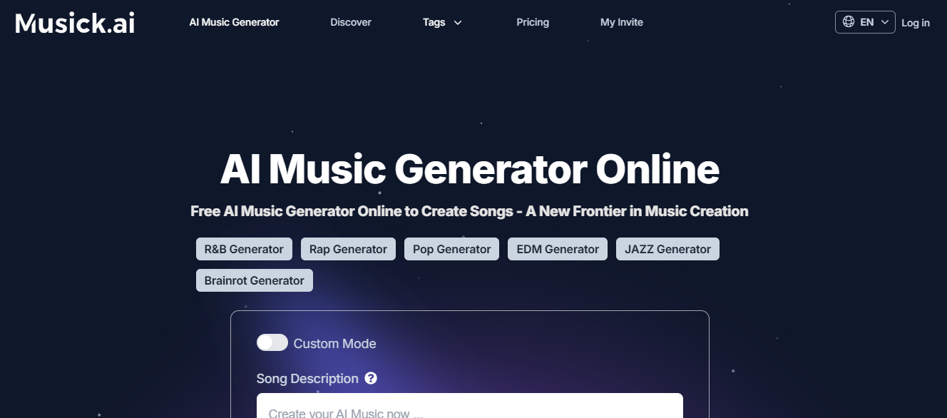 Best AI Tools in 2025 - Screenshot of AI Music Generator Online