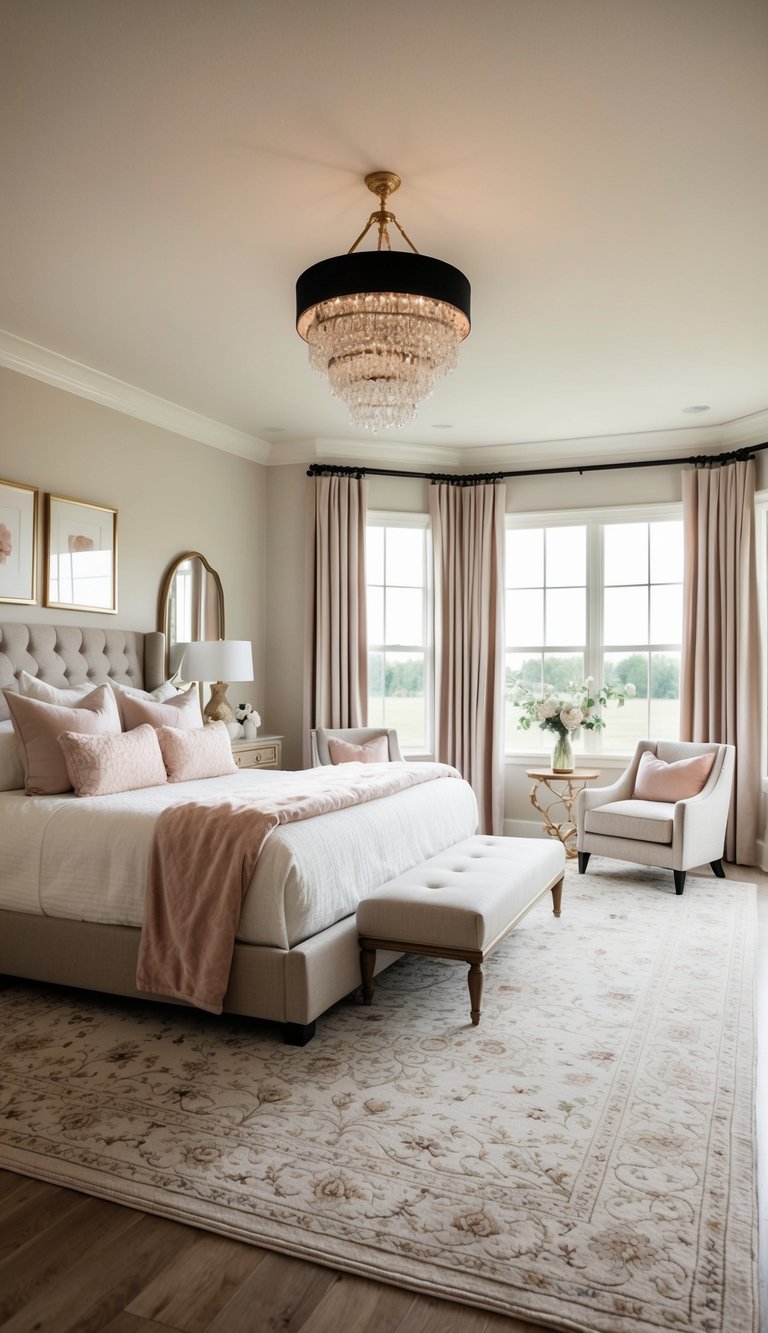 A soft area rug in a master bedroom, with romantic decor ideas