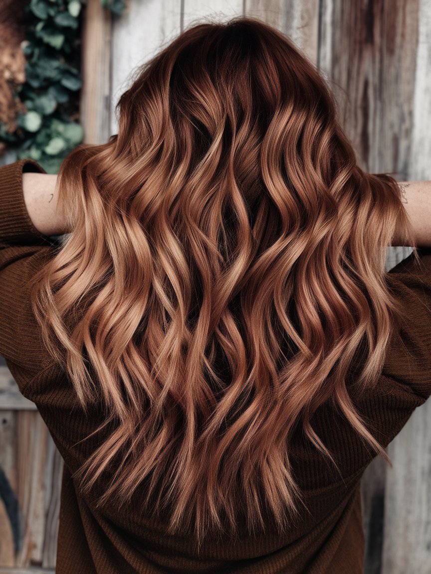 26. Rustic Auburn Brown with Glazed Strawberry Blonde Highlights