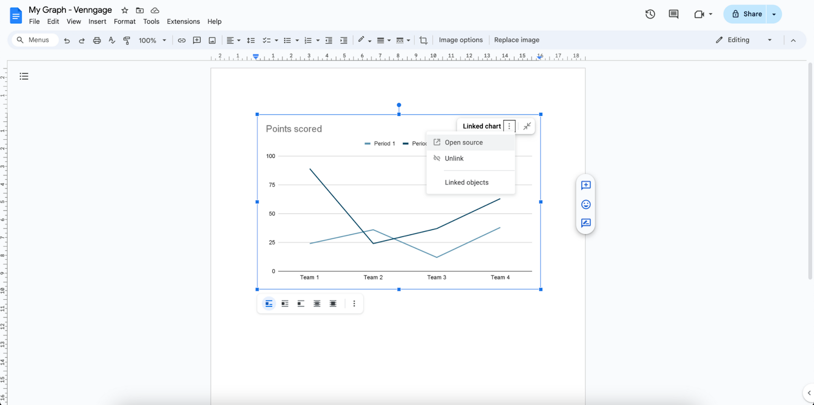 Opening spreadsheet for a chart on Google Docs