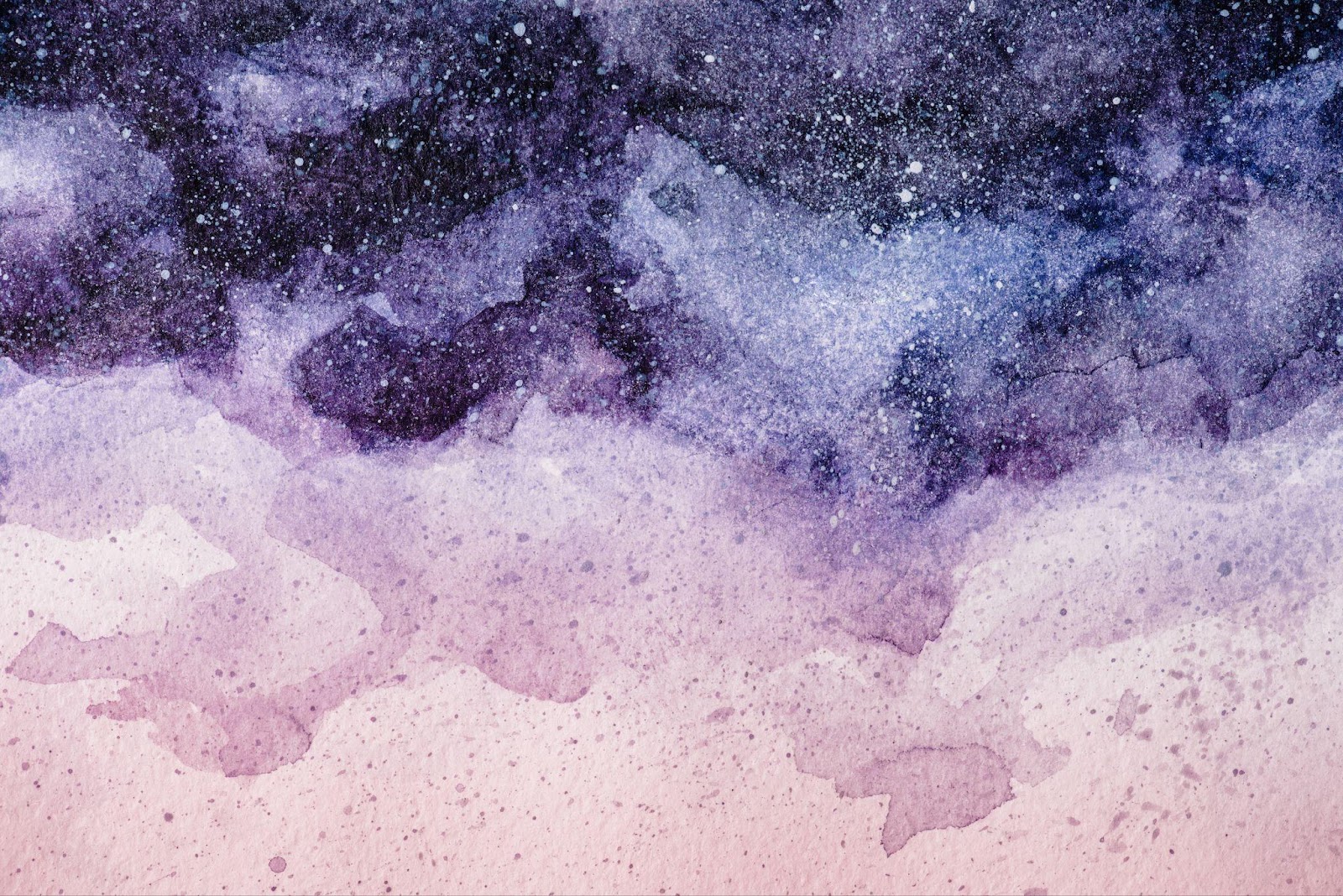 Painting of a night sky with purple and pink watercolors