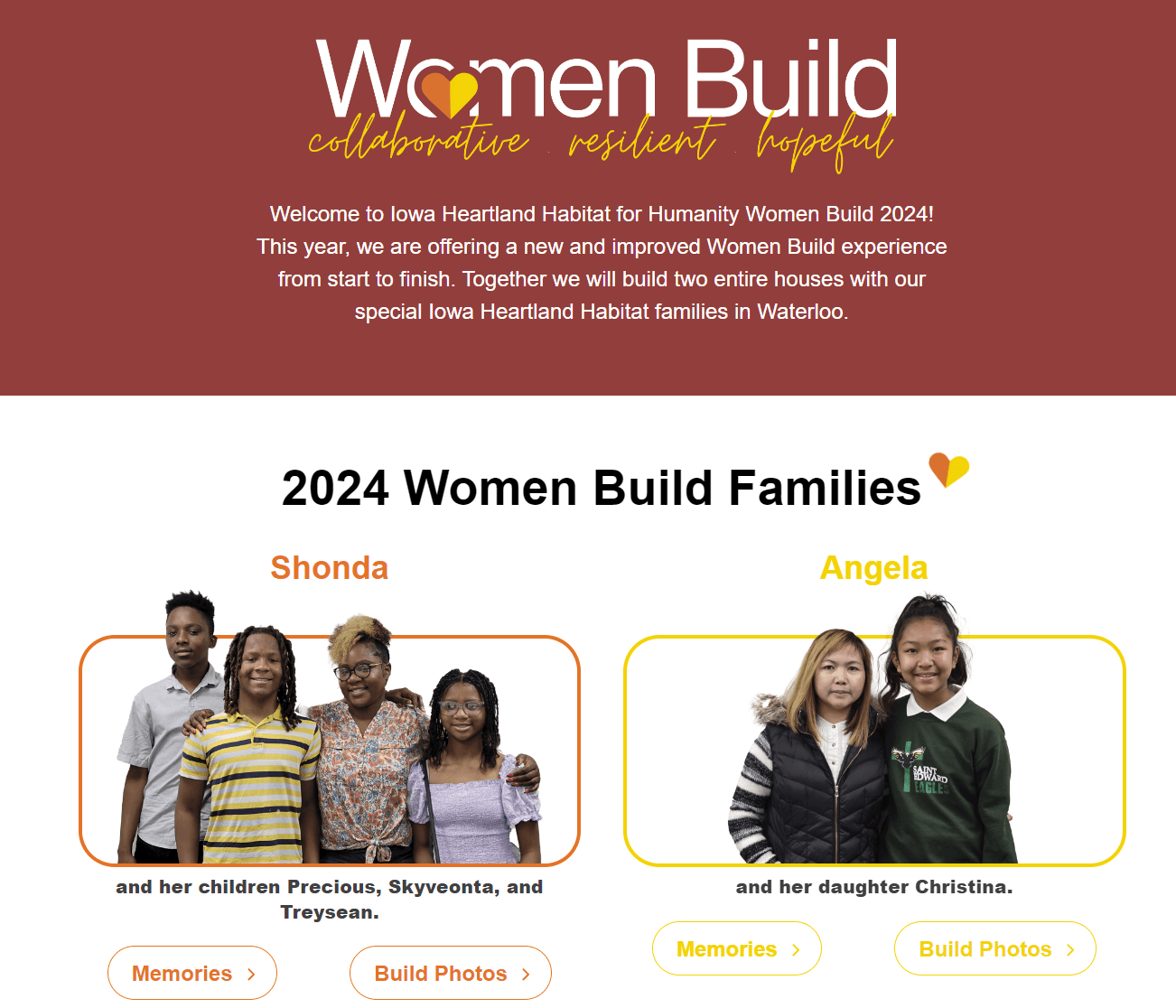 Screenshot of the Women Build campaign page 