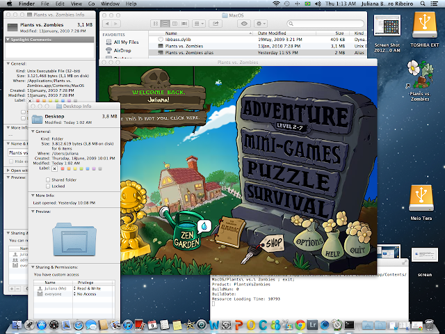 Plants vs. Zombies executado via terminal no OS X Mountain Lion