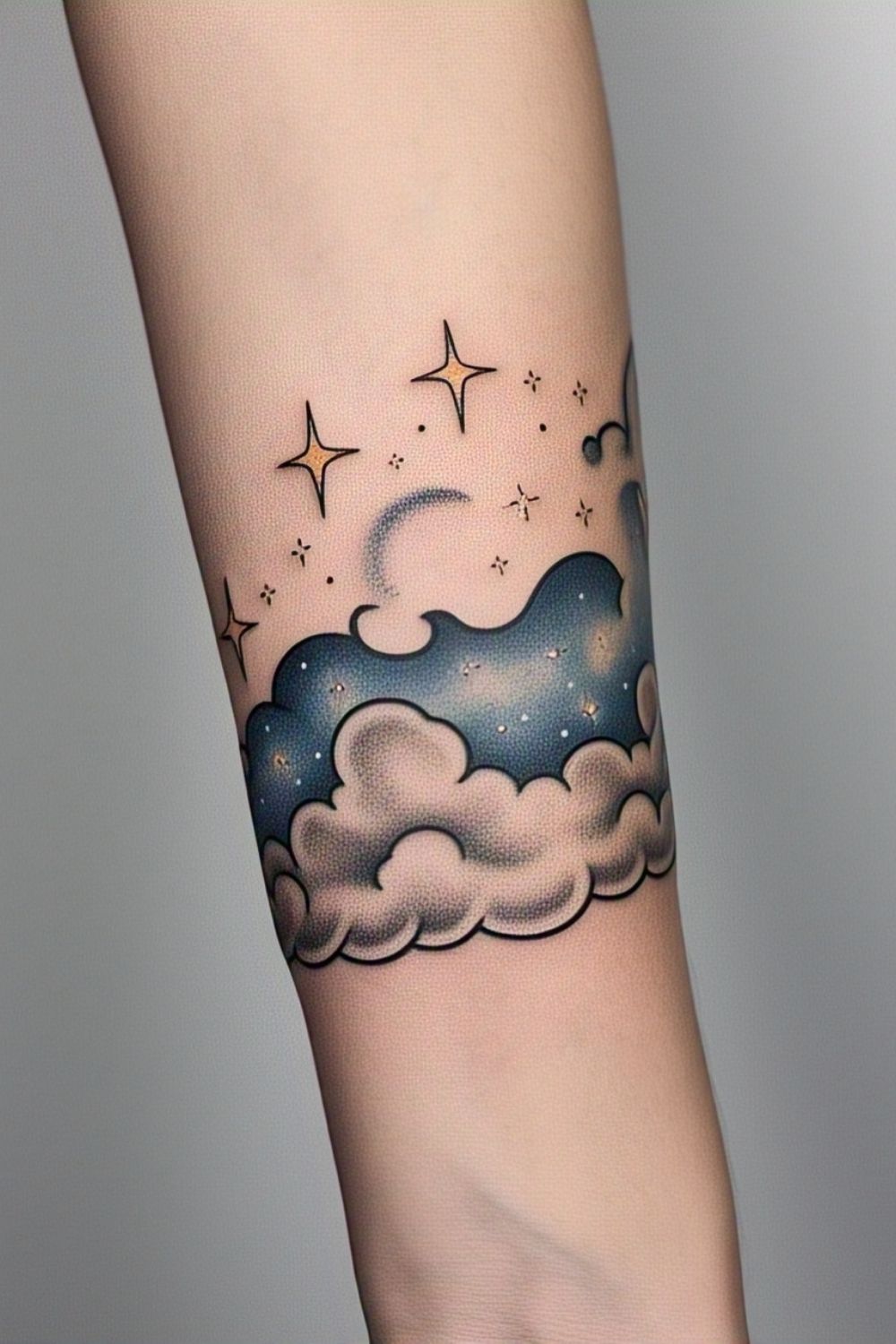 Cloud Tattoo with a Starry Night Forearm