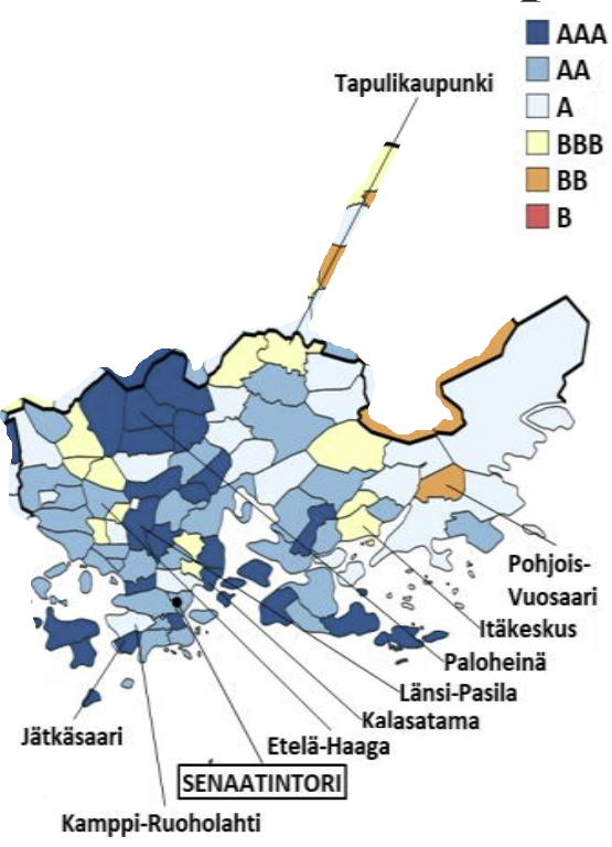 ASUNTOLUOTTOLUOKITUS Helsinki Hypo 2024/3 alueiden luottoluokitus asuntokaupassa