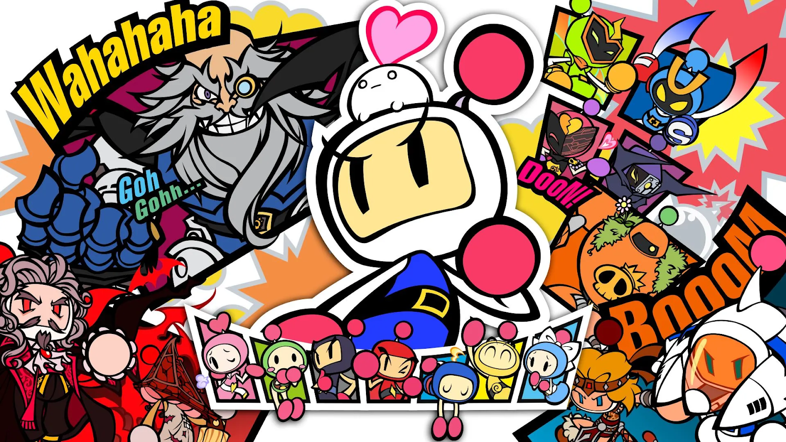 The Official Picture of Super Bomberman R with its characters, One of best arcade games for switch