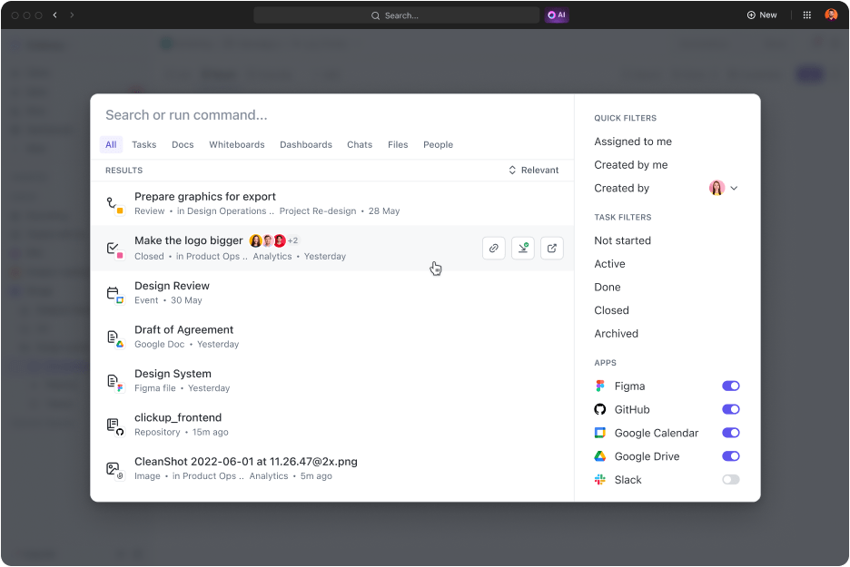 ClickUp Universal Search_AI Search engine