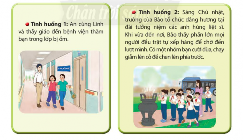 CHỦ ĐỀ 6. THAM GIA CÁC HOẠT ĐỘNG VÌ CỘNG ĐỒNGHoạt động 1: Tìm hiểu những hoạt động thiện nguyện, nhân đạoCâu 1: Kể tên một số hoạt động thiện nguyện, nhân đạo ở địa phương.Đáp án chuẩn:- Thăm hỏi người già neo đơn- Quyên góp quần áo cho trẻ em vùng cao- Ủng hộ đồng bào lũ lụt- Thăm hỏi những gia đình thương binh, liệt sĩCâu 2: Chỉ ra ý nghĩa các hoạt động thiện nguyện, nhân đạo đối với cộng đồng.Đáp án chuẩn:- Tạo động lực cho con người lao động, học tập- Gắn kết mối quan hệ xã hội- Truyền thống  lá lành đùm lá rách