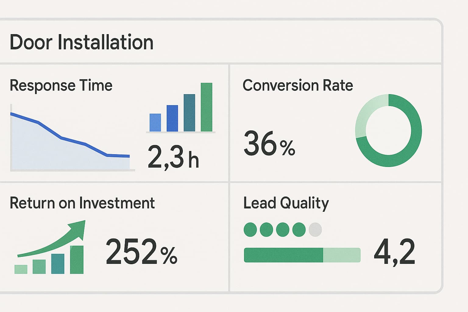 Lead conversion analytics dashboard showing digital marketing metrics for home services and window installation lead generation companies.