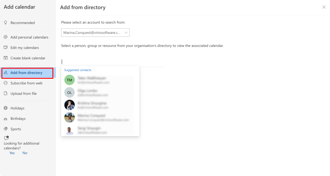 Pic. 21. Adding people from directory in OWA.