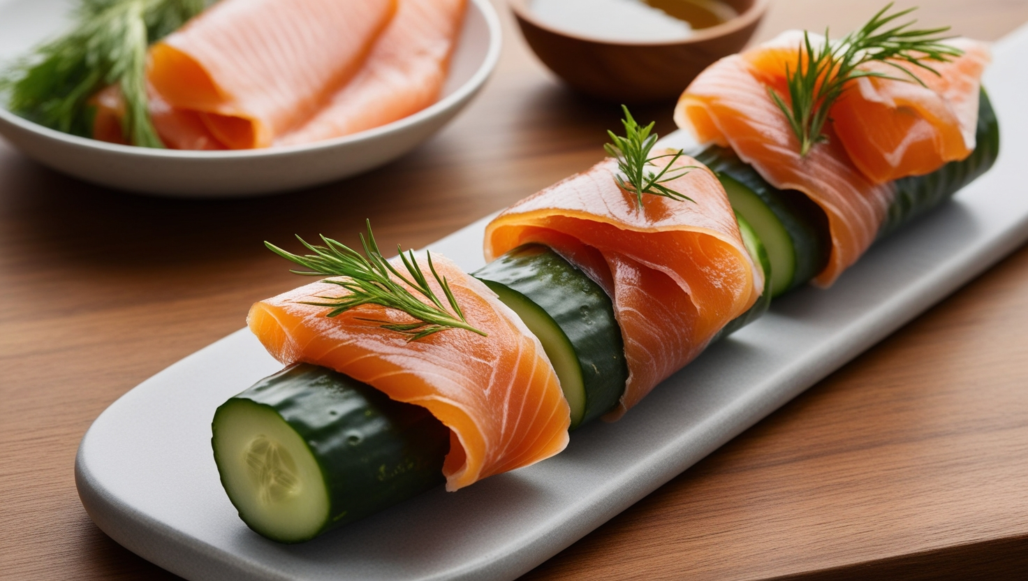 Chatelaine Smoked Salmon Roll on Cucumber Recipe