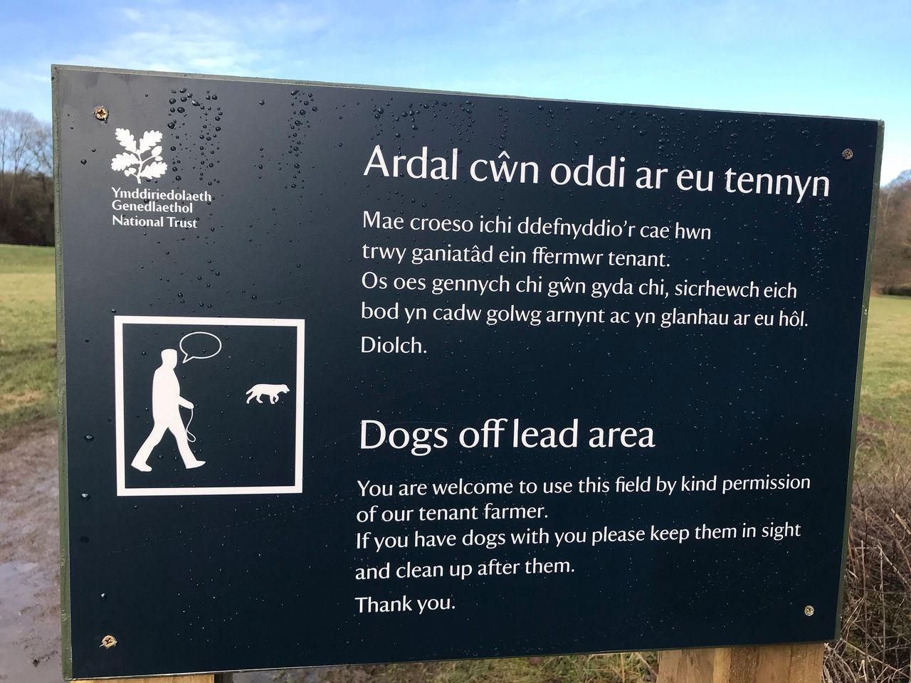 image shows a dogs off lead area sign explaining that if dogs are off they should reaming in sight and you still need to clean up after them