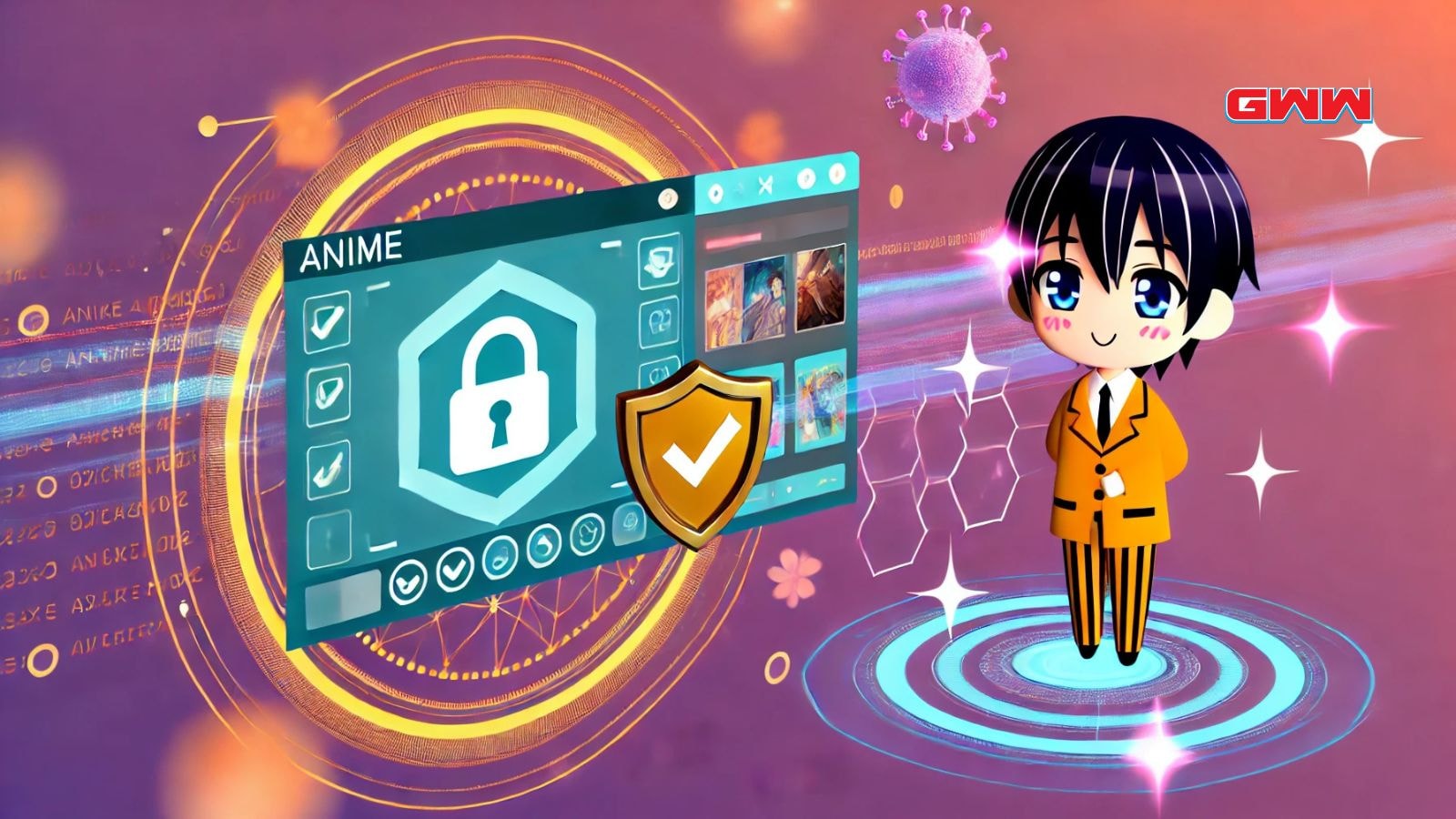 A wide image representing safe usage of Anix Anime, focusing on online safety.