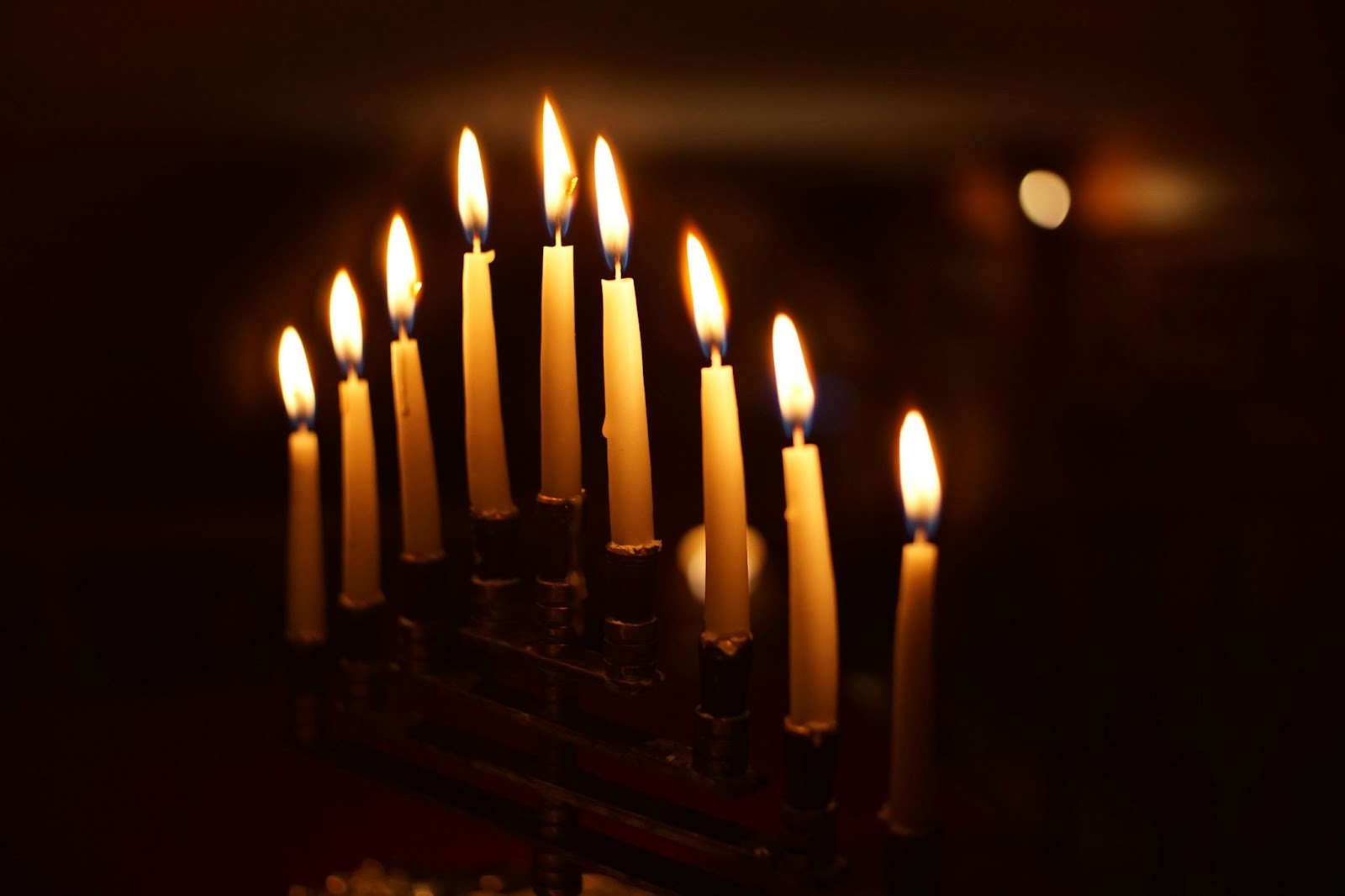 A lit menorah