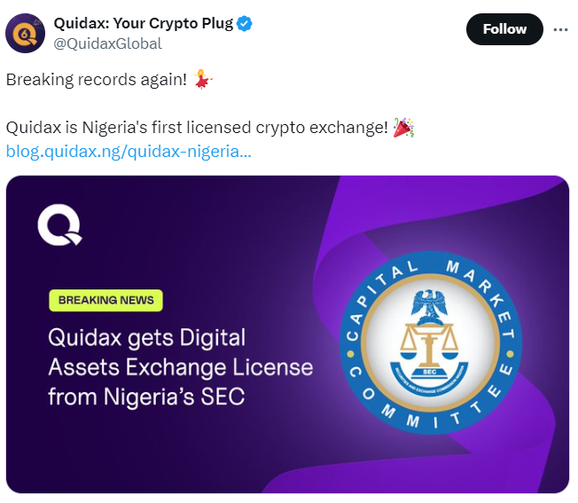 Quidax Gets First Nigerian SEC License