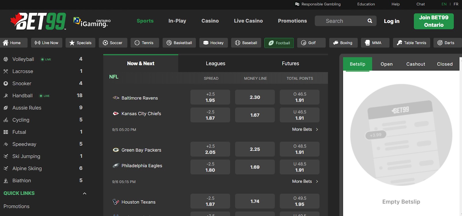 Bet99 NFL Betting Sites