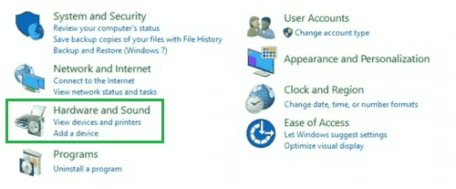 resolve the issue open the Hardware and Sound settings